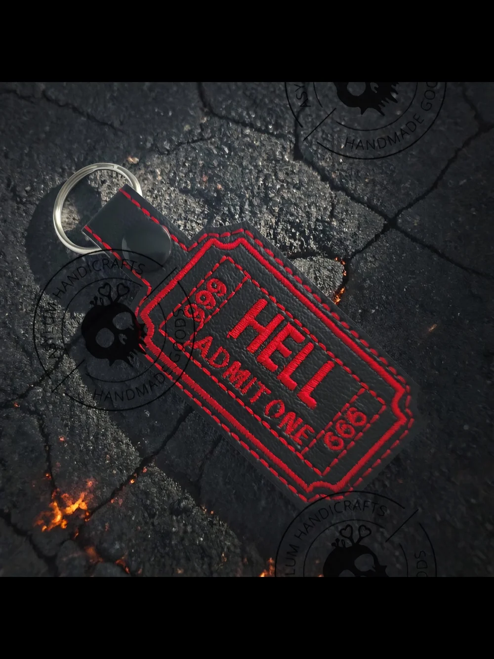 Black and Red Hell Ticket Faux Leather Keychain - Asylum Handicrafts